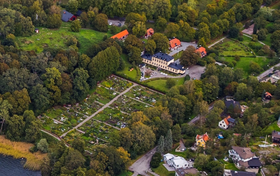 Flygfoto över Riddersviks gård från sydväst